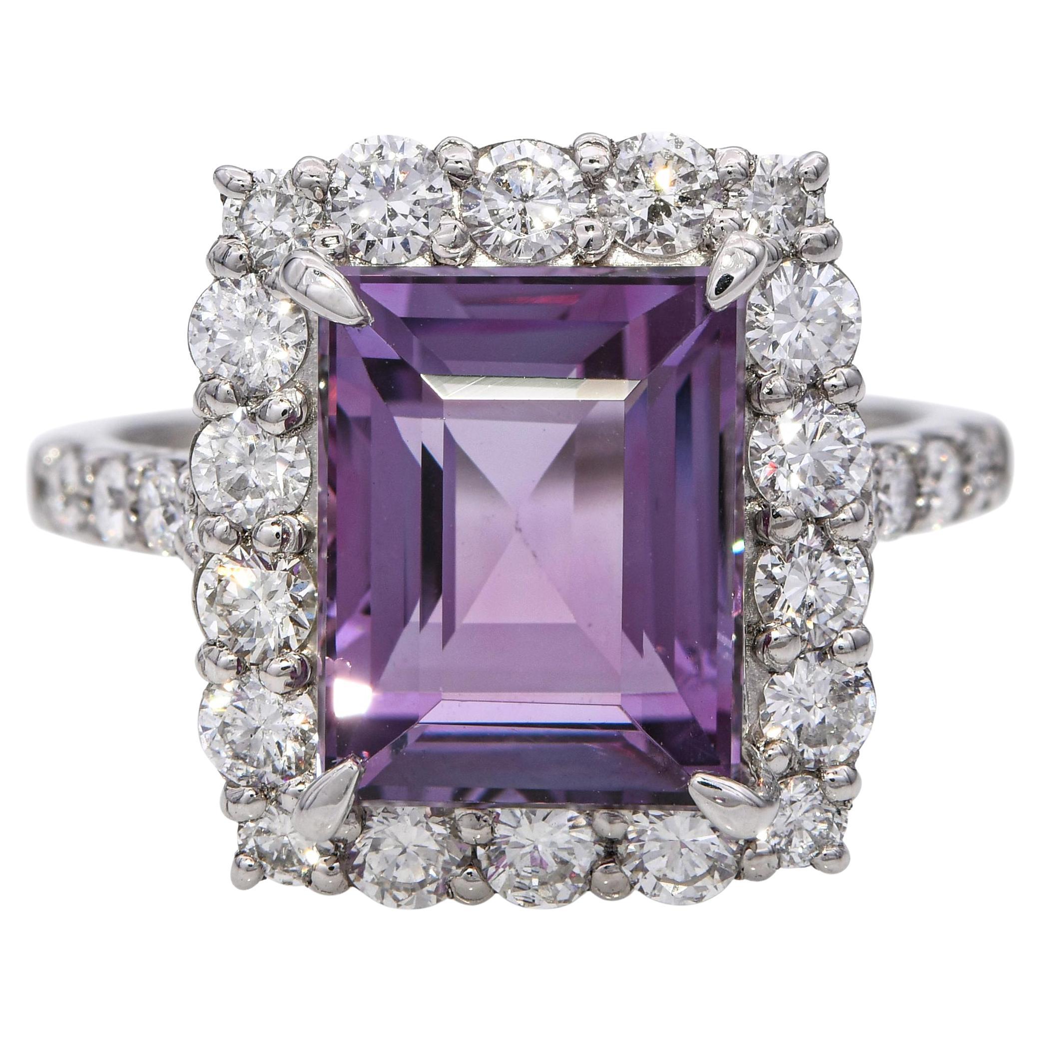 Platino GIA 4,03ct Spinello viola senza calore 1,02tcw Anello con dichiarazione di diamanti