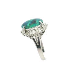 Platinum GIA 4.04ctw Elongated Oval Black Opal & Diamond Ballerina Cocktail Ring