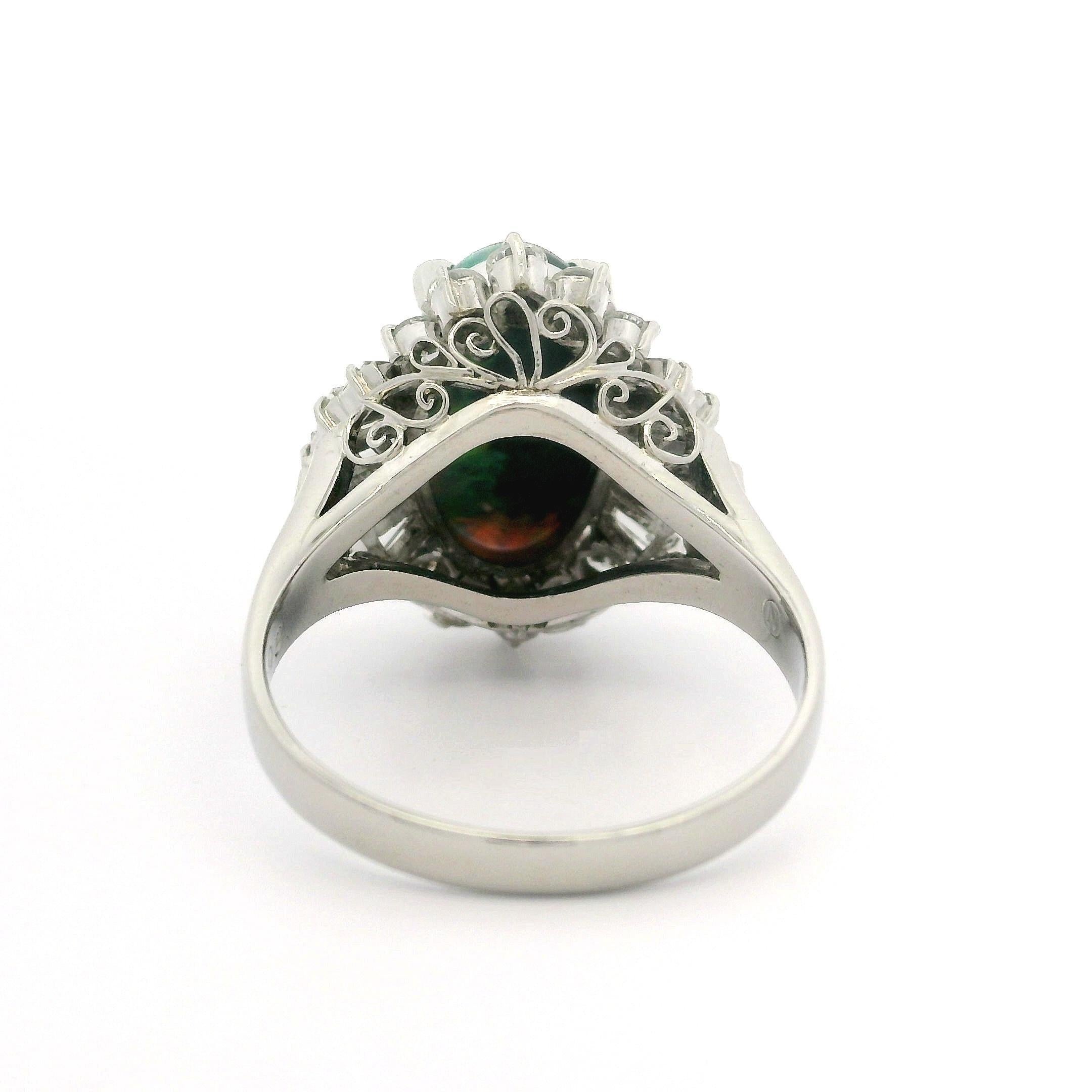Anillo de Cóctel de Platino GIA 4,04ctw Ópalo Negro Ovalado Alargado y Diamante Bailarina en Excelente estado para la venta en Montclair, NJ