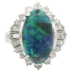 Platinum GIA 4.04ctw Elongated Oval Black Opal & Diamond Ballerina Cocktail Ring