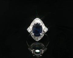 Platinum GIA 4.05ct Royal Blue Long Oval Sapphire w/ Diamond Accents Ring