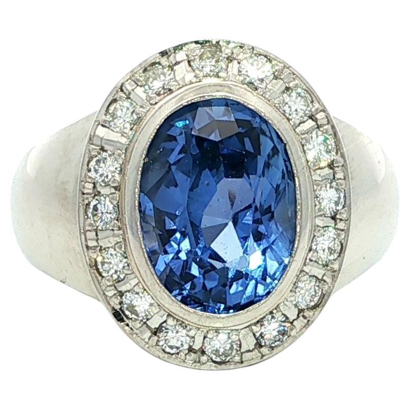 Platin GIA 4,15ctw Ceylon keine Hitze Lünette Saphir Pave Diamant Halo massiv Ring