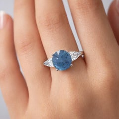 Platinum GIA 4.22ctw Round Burma No Heat Sapphire Pear Diamond Sides Ring