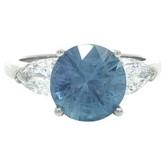 Platinum GIA 4.22ctw Round Burma No Heat Sapphire Pear Diamond Sides Ring