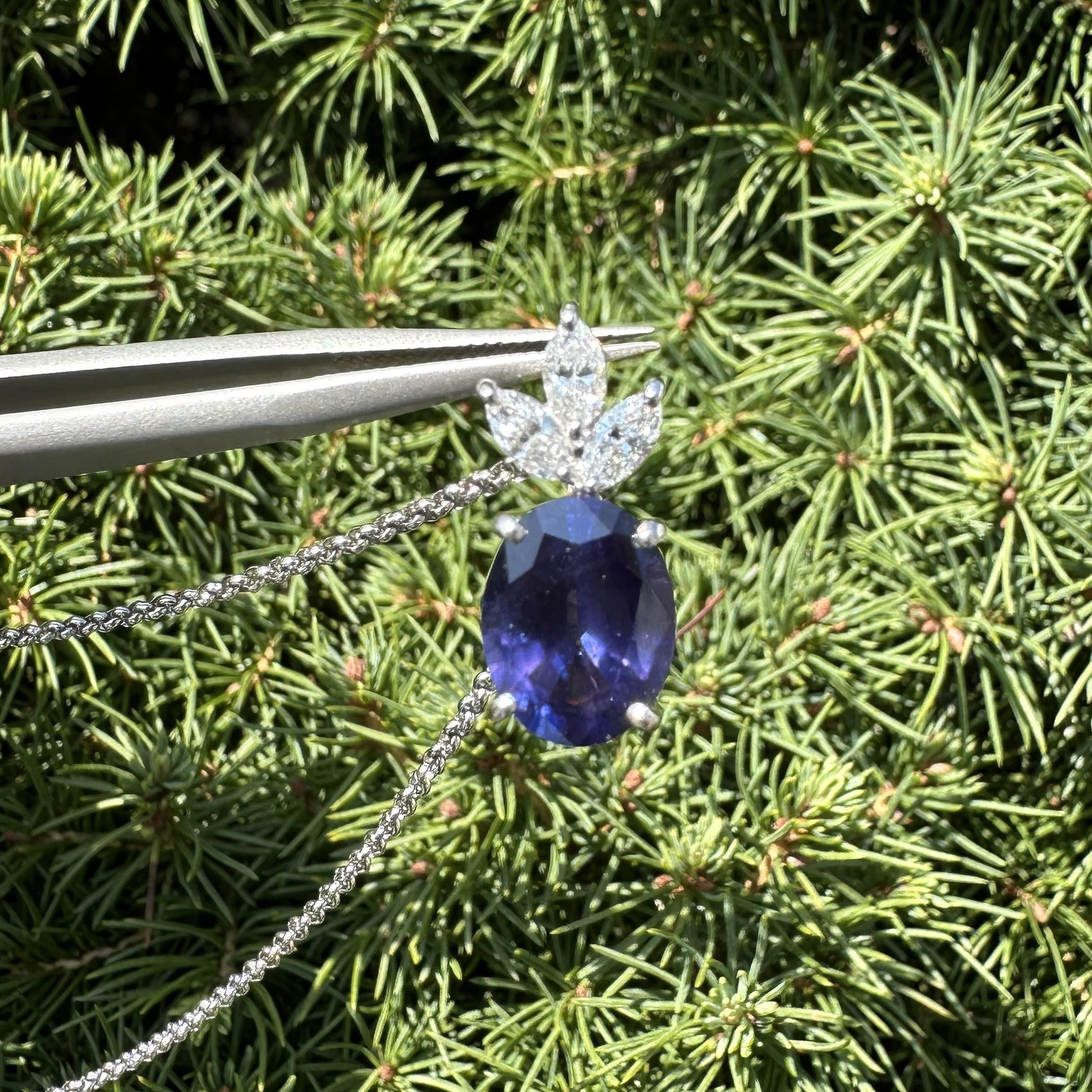 Platin GIA 4,43ct Blau Violett bis Lila No Heat Saphir & Diamant-Anhänger im Angebot 6
