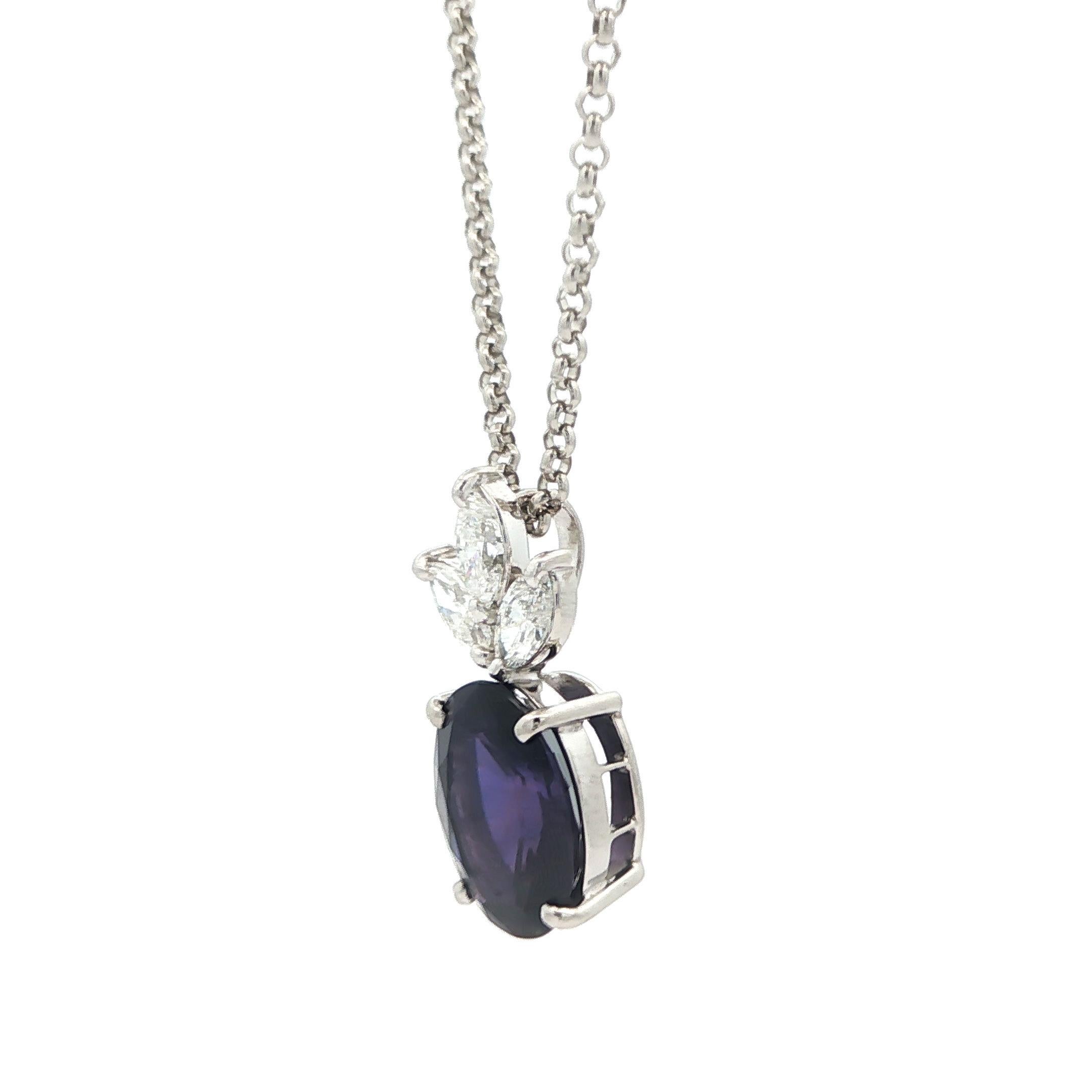 Platin GIA 4,43ct Blau Violett bis Lila No Heat Saphir & Diamant-Anhänger im Zustand „Hervorragend“ im Angebot in Montclair, NJ