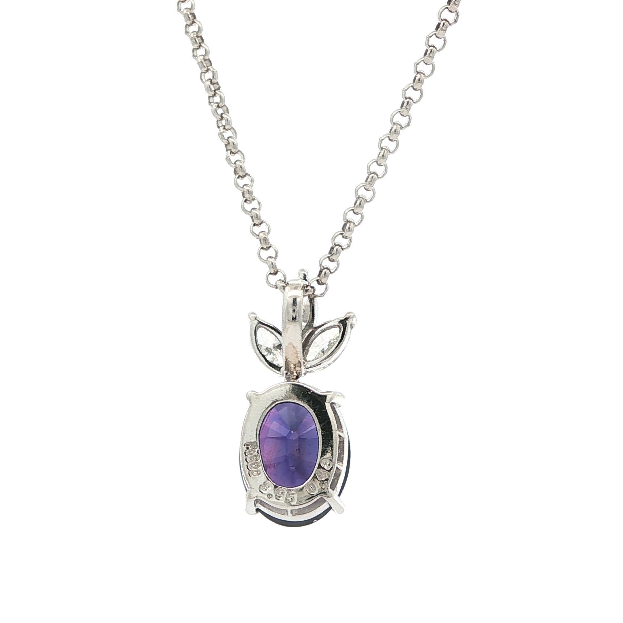 Platin GIA 4,43ct Blau Violett bis Lila No Heat Saphir & Diamant-Anhänger Damen im Angebot