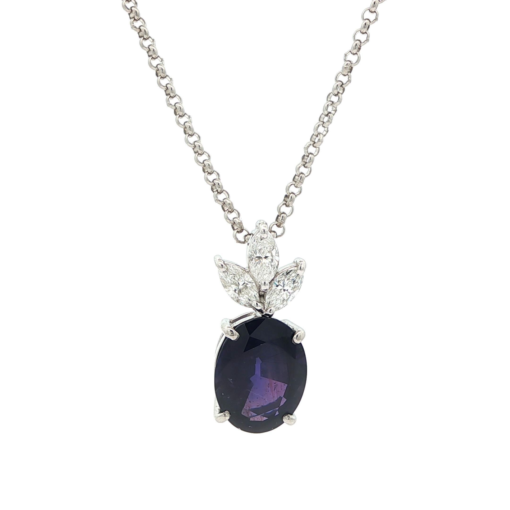 Platin GIA 4,43ct Blau Violett bis Lila No Heat Saphir & Diamant-Anhänger im Angebot 4