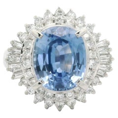 Platinum GIA 4.47ctw Oval Sapphire 
Diamond Ballerina Statement Cocktail Ring