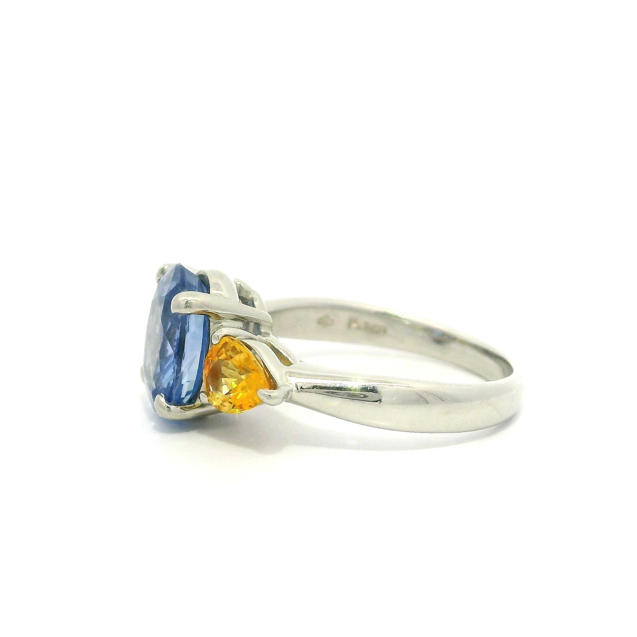 Platin GIA 4,64ctw Kornblumenblau Saphir Birne Gelb Saphir Seiten Ring im Angebot 7