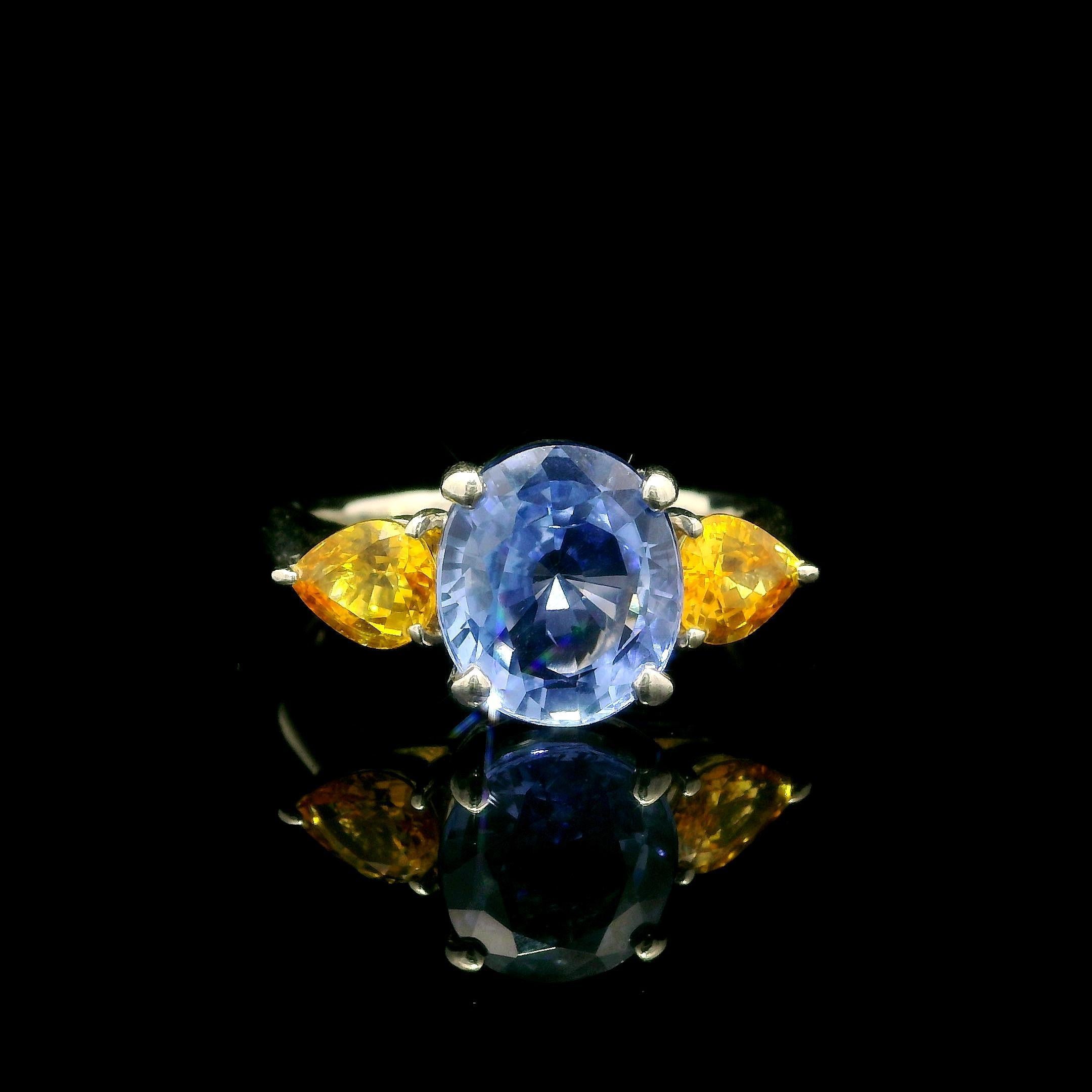 Platin GIA 4,64ctw Kornblumenblau Saphir Birne Gelb Saphir Seiten Ring im Angebot 11