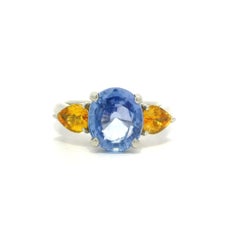 Platin GIA 4,64ctw Kornblumenblau Saphir Birne Gelb Saphir Seiten Ring