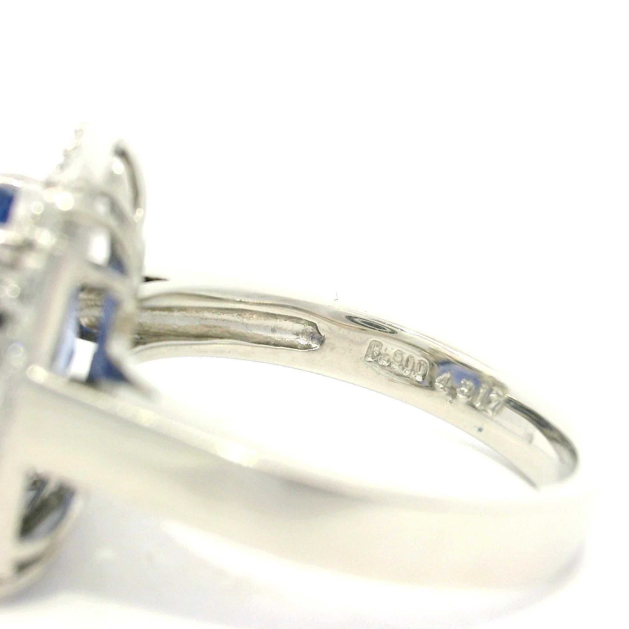 Brilliant Cut Platinum GIA 4.67ctw Color Change Blue to Violet No Heat Sapphire & Diamond Ring For Sale