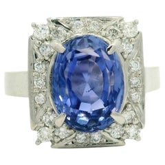 Platinum GIA 4.67ctw Color Change Blue to Violet No Heat Sapphire & Diamond Ring