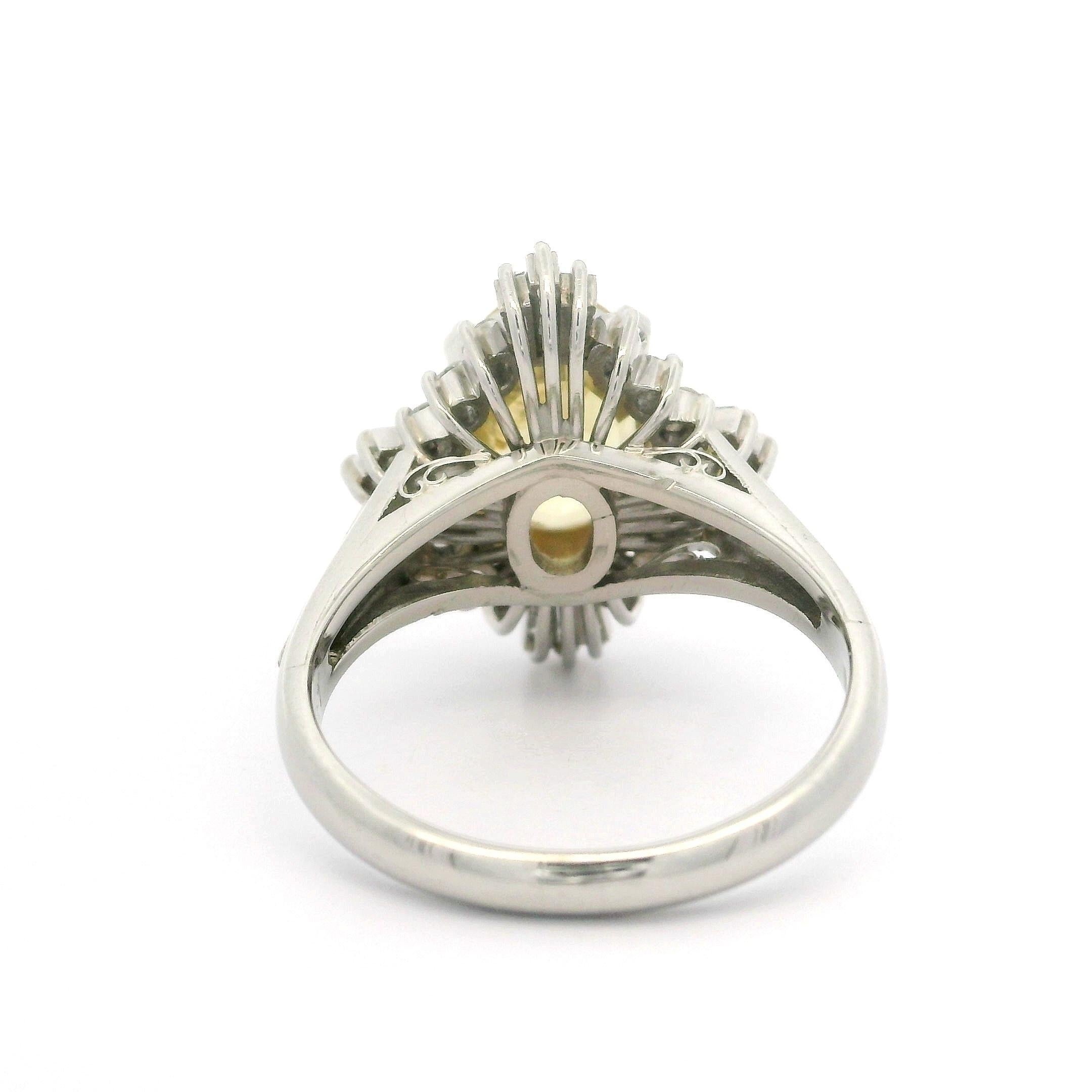 Bague ballerine en platine avec saphir jaune de Ceylan de 4,74 carats, certifié GIA, sans chaleur et diamants Pour femmes en vente