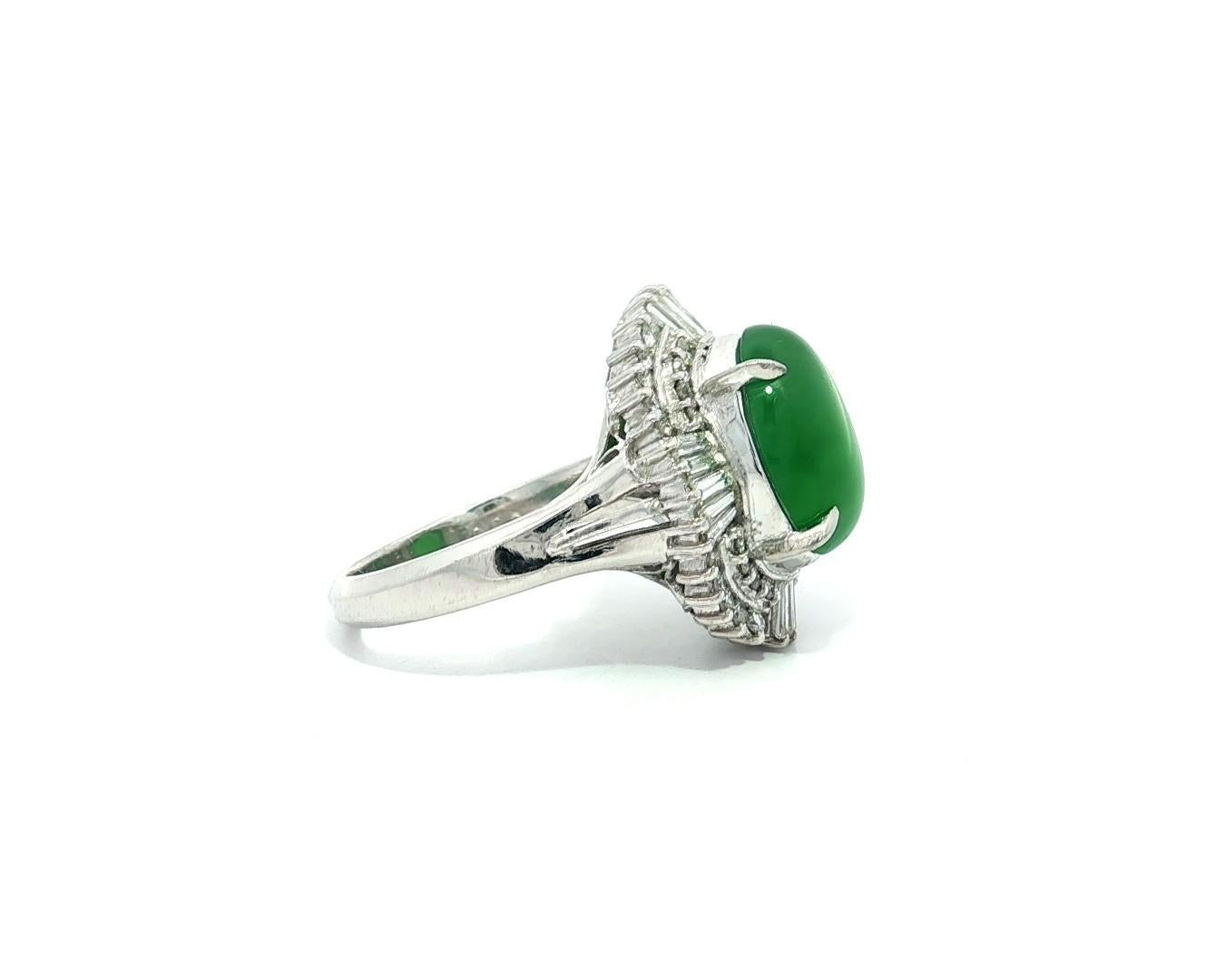 Bague Ballerine en platine GIA 4.83ctw Happy Green Burma A Jade w/ Diamond Halo en vente 5
