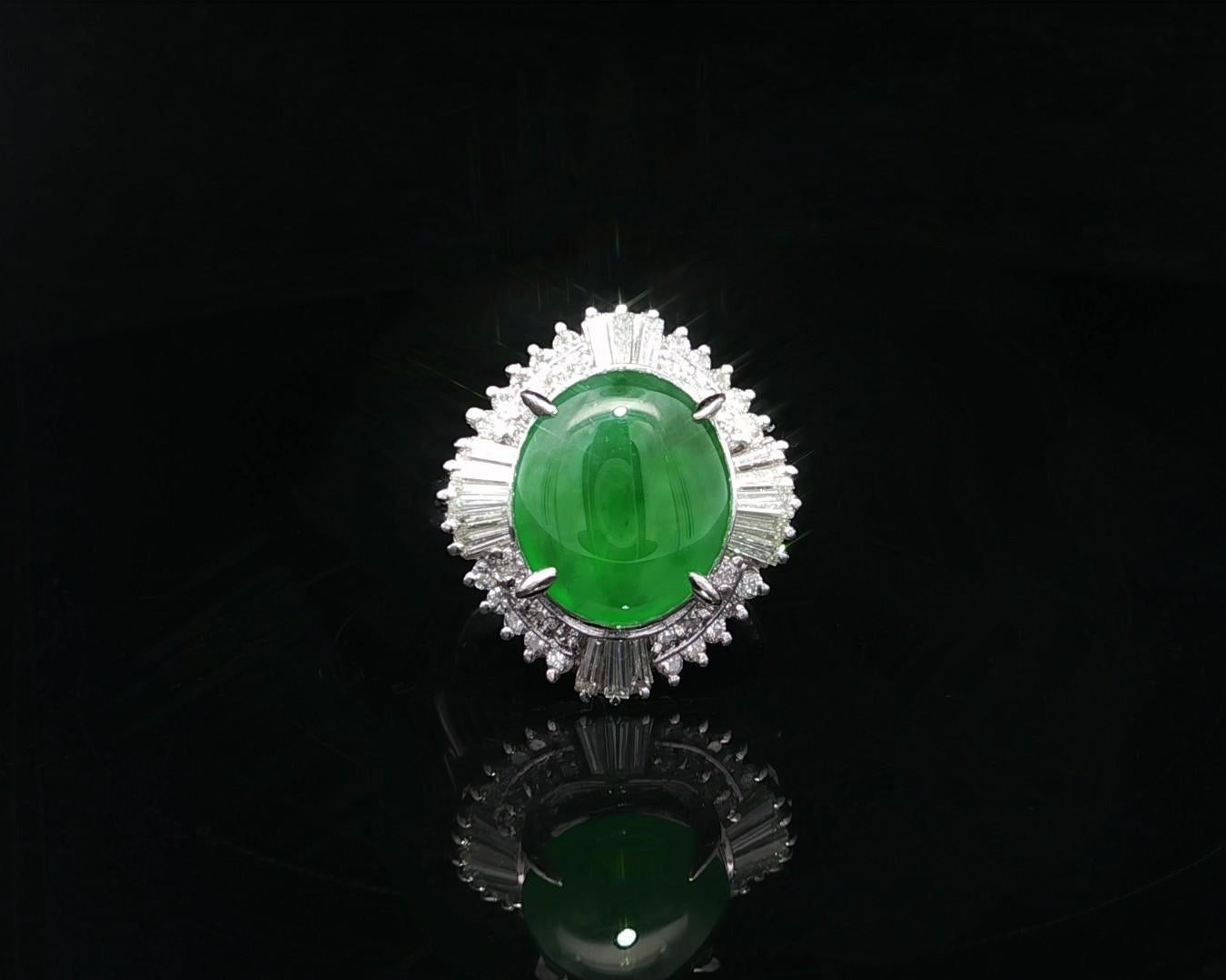 Bague Ballerine en platine GIA 4.83ctw Happy Green Burma A Jade w/ Diamond Halo en vente 7