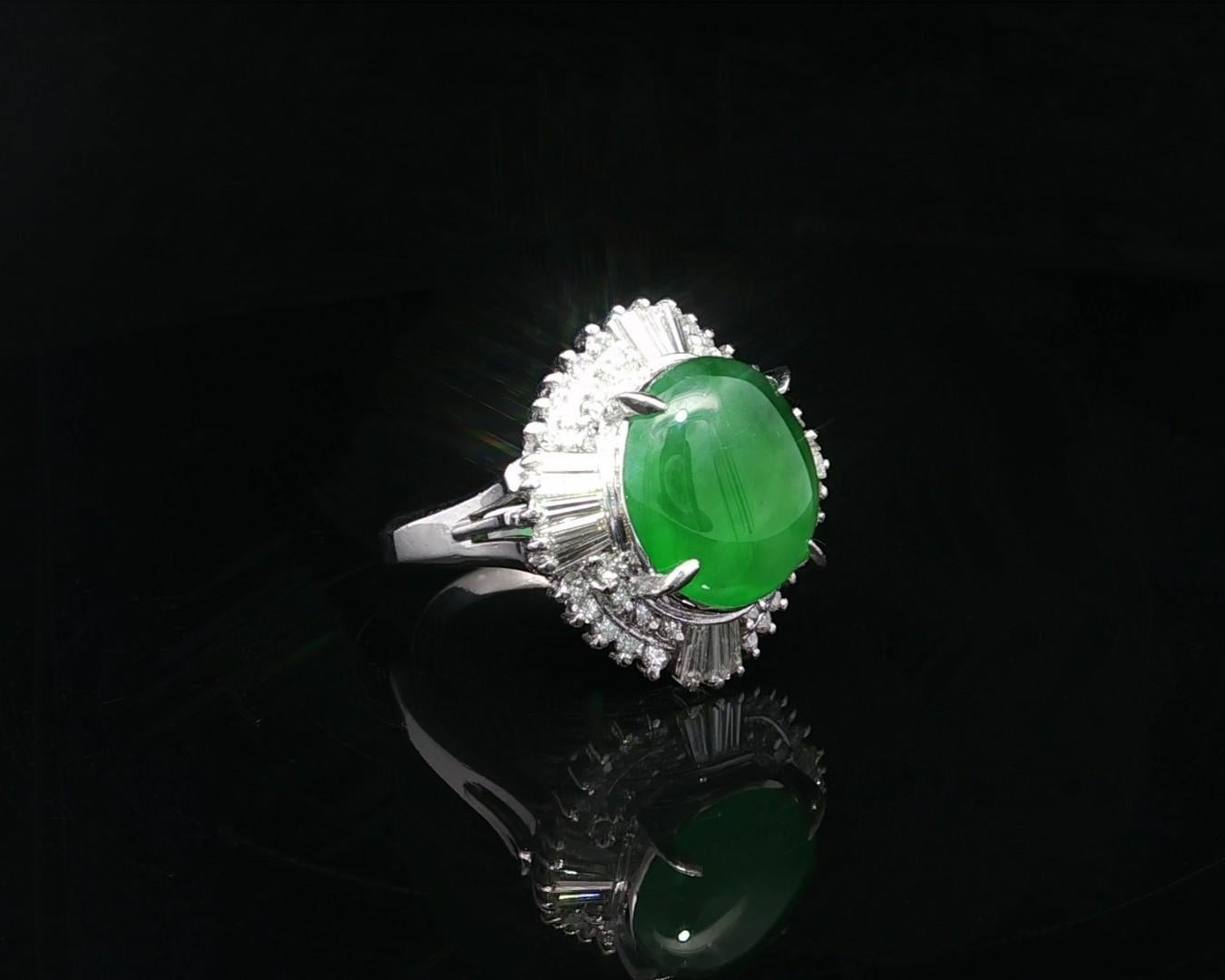 Bague Ballerine en platine GIA 4.83ctw Happy Green Burma A Jade w/ Diamond Halo en vente 8