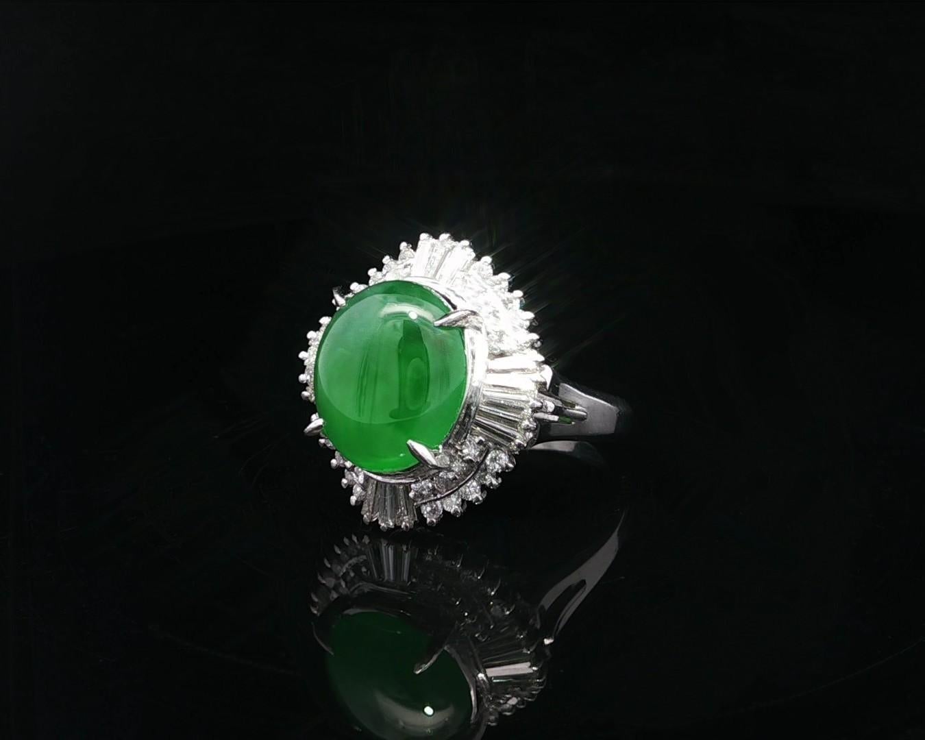 Bague Ballerine en platine GIA 4.83ctw Happy Green Burma A Jade w/ Diamond Halo en vente 9