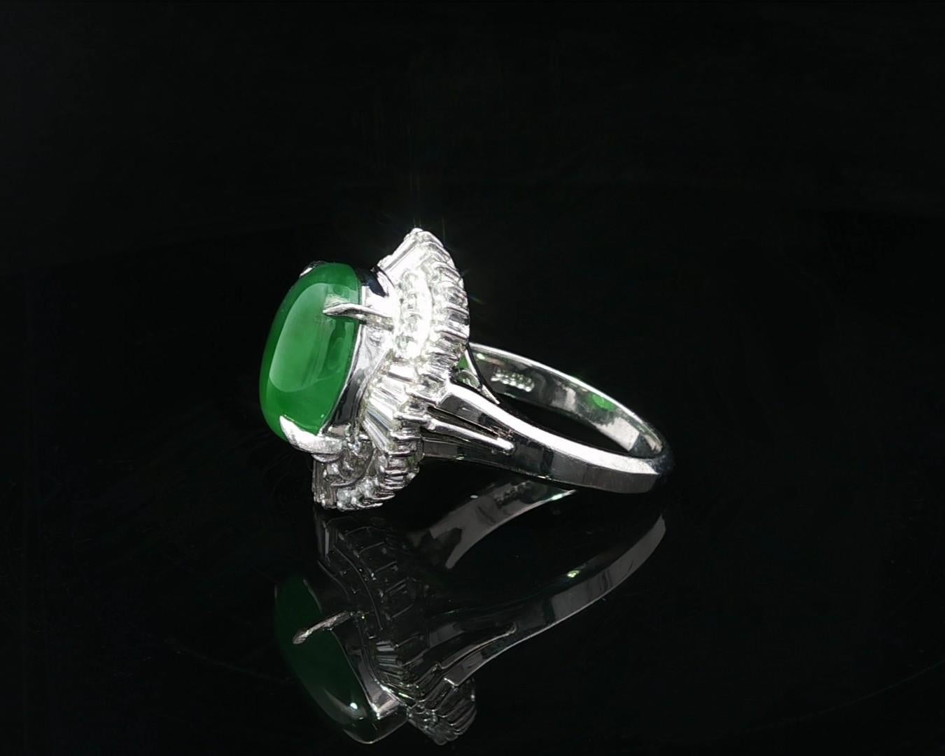 Bague Ballerine en platine GIA 4.83ctw Happy Green Burma A Jade w/ Diamond Halo en vente 10
