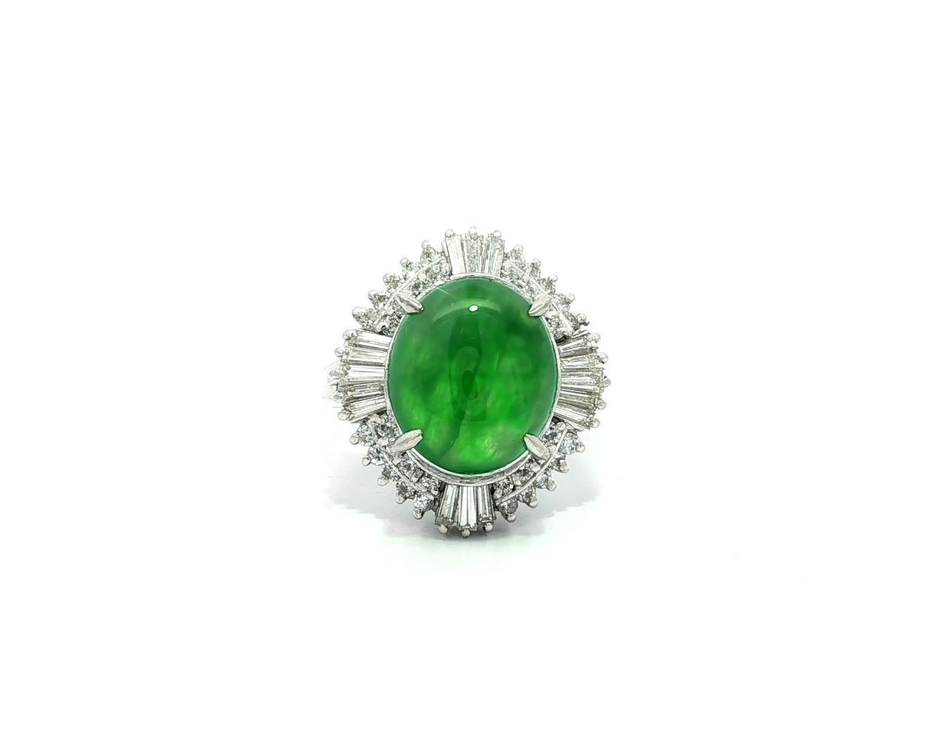 Platin GIA 4,83ctw Happy Green Burma A Jade w / Diamant Halo Ballerina Ring