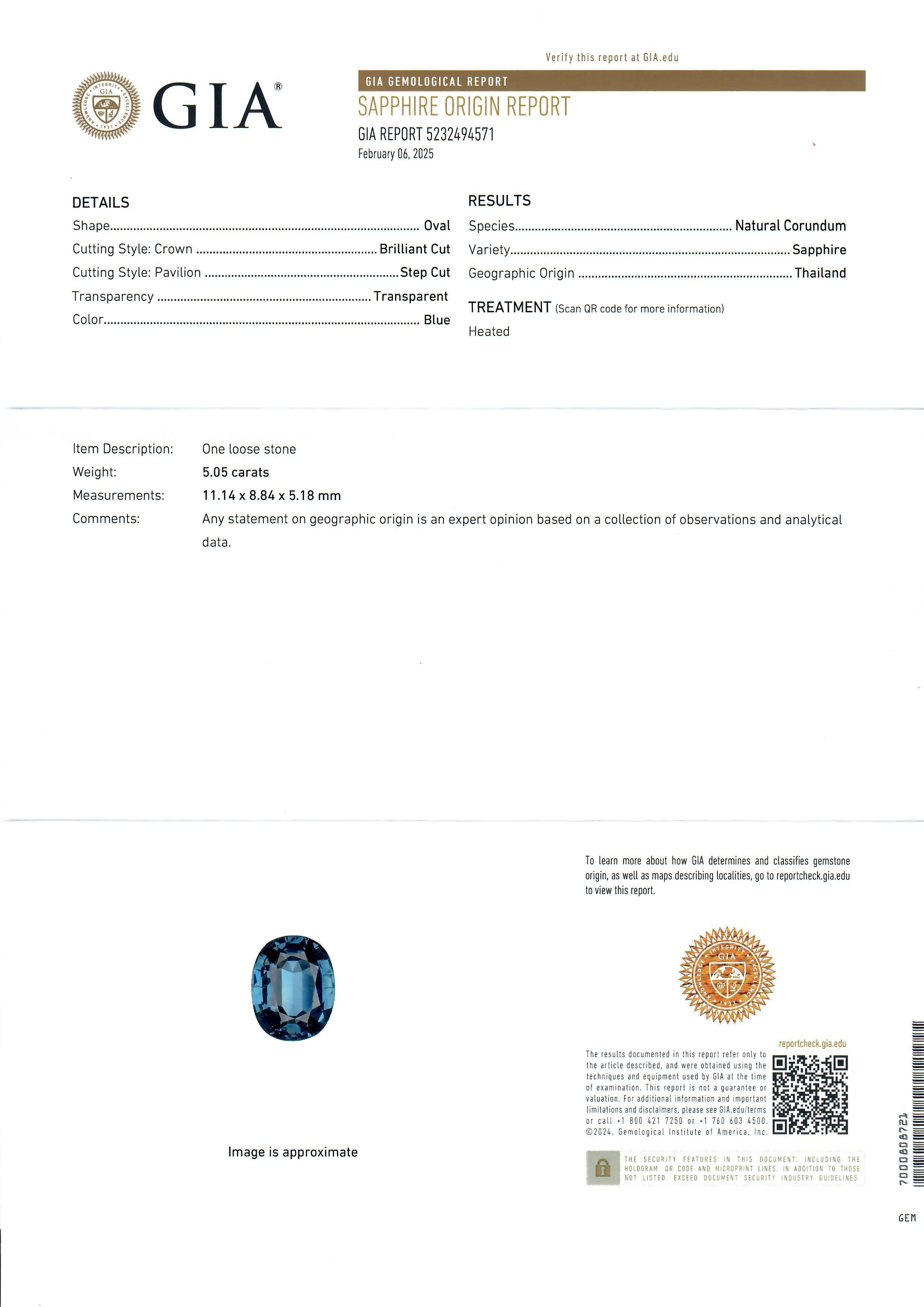 Taglio ovale Platinum GIA 5.05ct Cushion Oval Bezel Sapphire Solitaire Low Brushed Ring in vendita