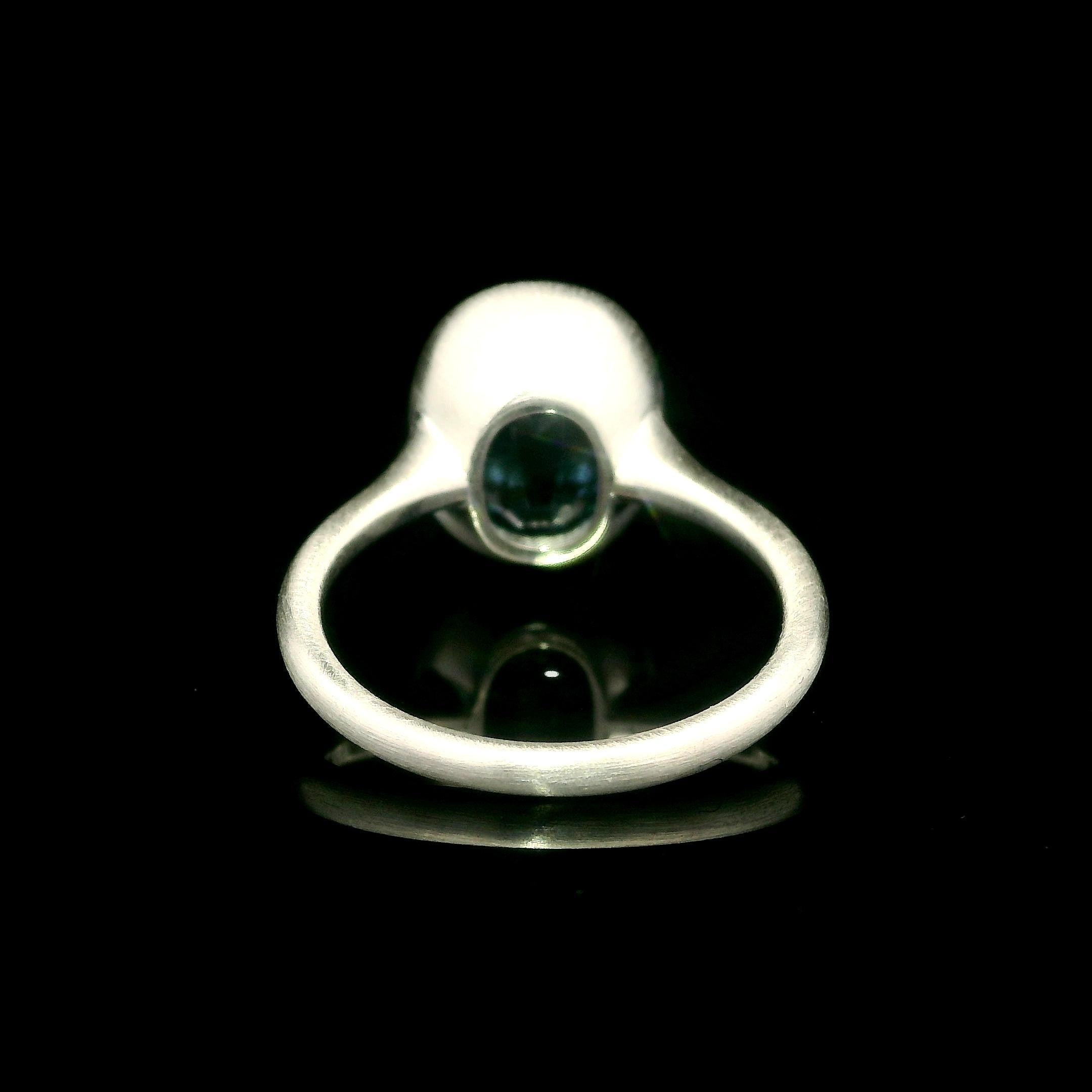 Platinum GIA 5.05ct Cushion Oval Bezel Sapphire Solitaire Low Brushed Ring in vendita 1
