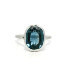 Platinum GIA 5.05ct Cushion Oval Bezel Sapphire Solitaire Low Brushed Ring