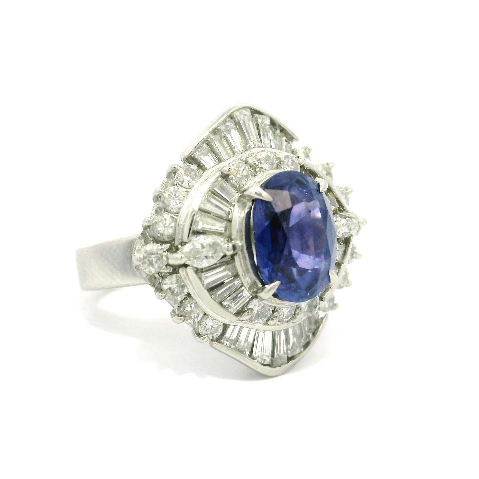 Platin GIA 5,27ct Farbwechsel Ceylon Saphir Diamant Platter Ballerina Ring im Angebot 5