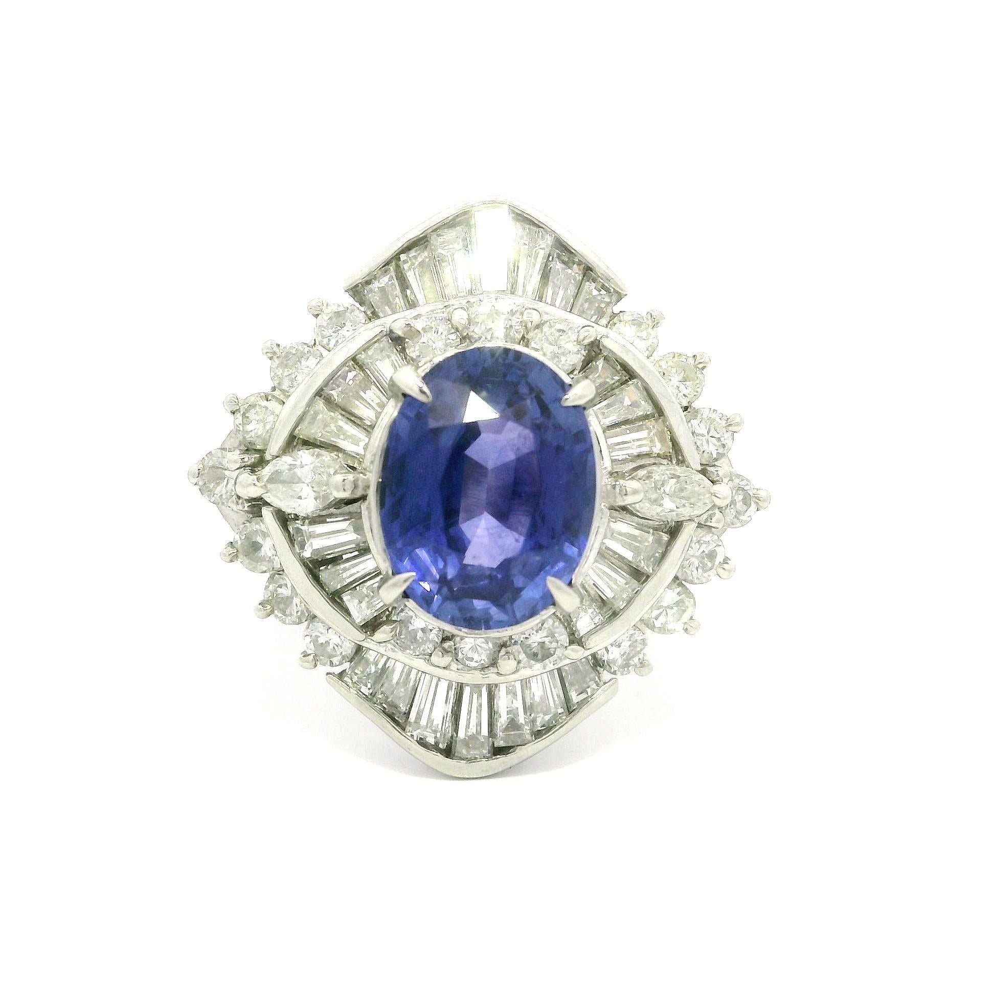 Platin GIA 5,27ct Farbwechsel Ceylon Saphir Diamant Platter Ballerina Ring im Angebot 6