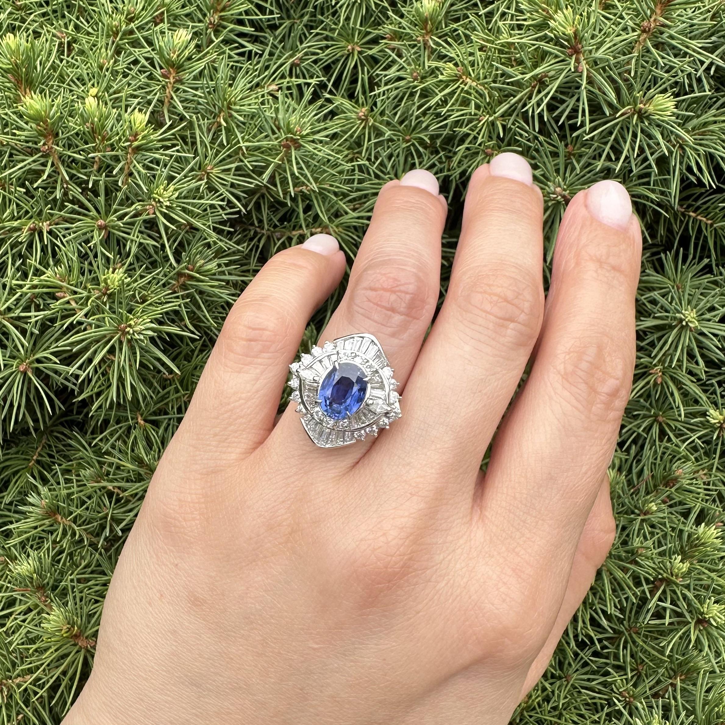 Platin GIA 5,27ct Farbwechsel Ceylon Saphir Diamant Platter Ballerina Ring im Angebot 7
