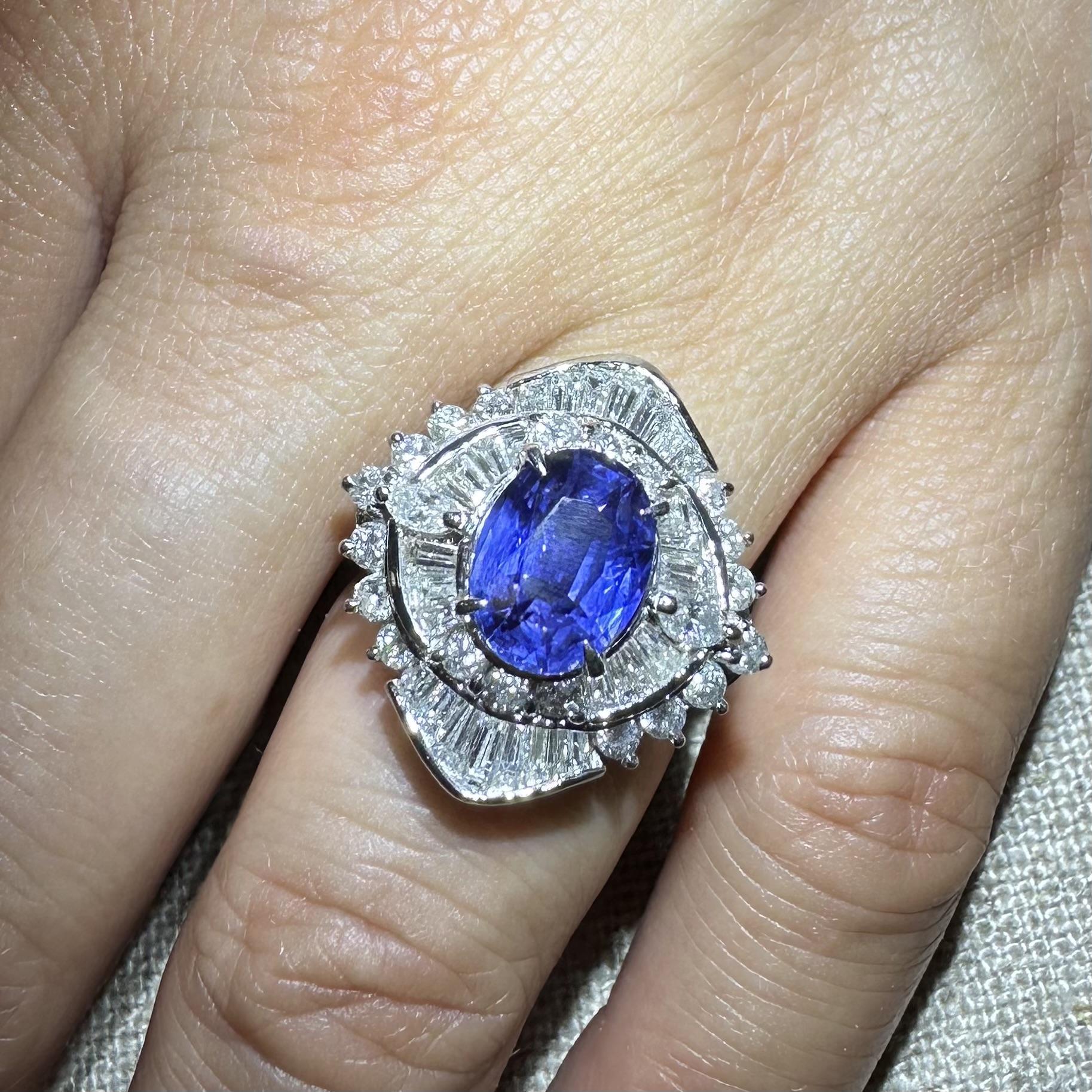 Platin GIA 5,27ct Farbwechsel Ceylon Saphir Diamant Platter Ballerina Ring im Angebot 8