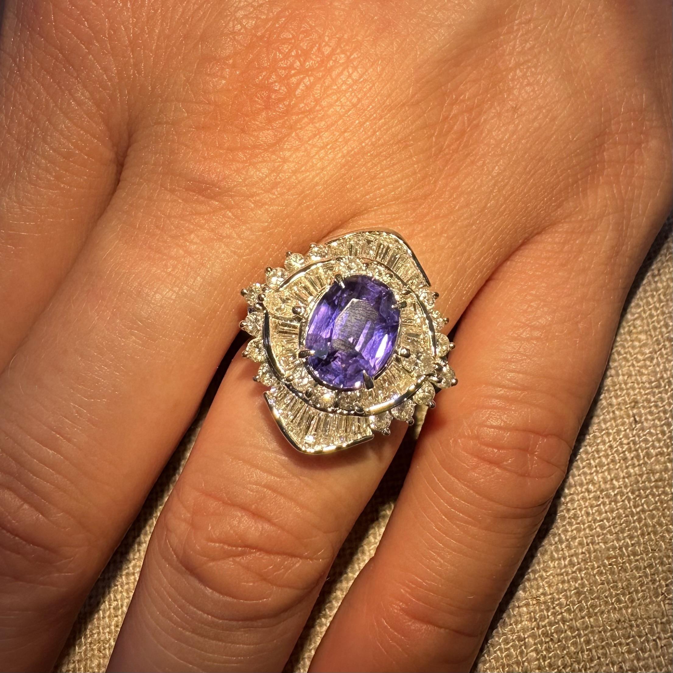 Platin GIA 5,27ct Farbwechsel Ceylon Saphir Diamant Platter Ballerina Ring im Angebot 9
