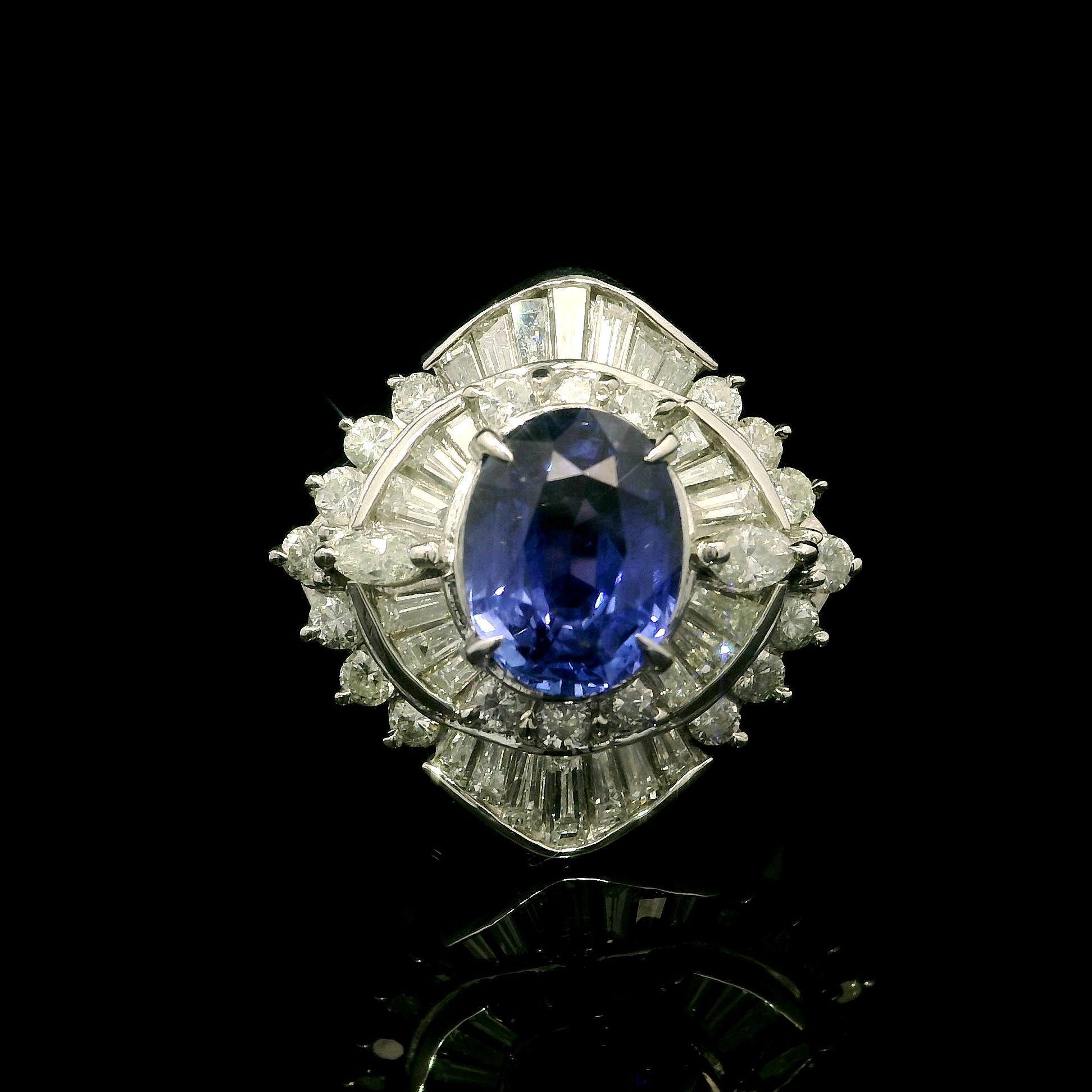 Platin GIA 5,27ct Farbwechsel Ceylon Saphir Diamant Platter Ballerina Ring im Angebot 10