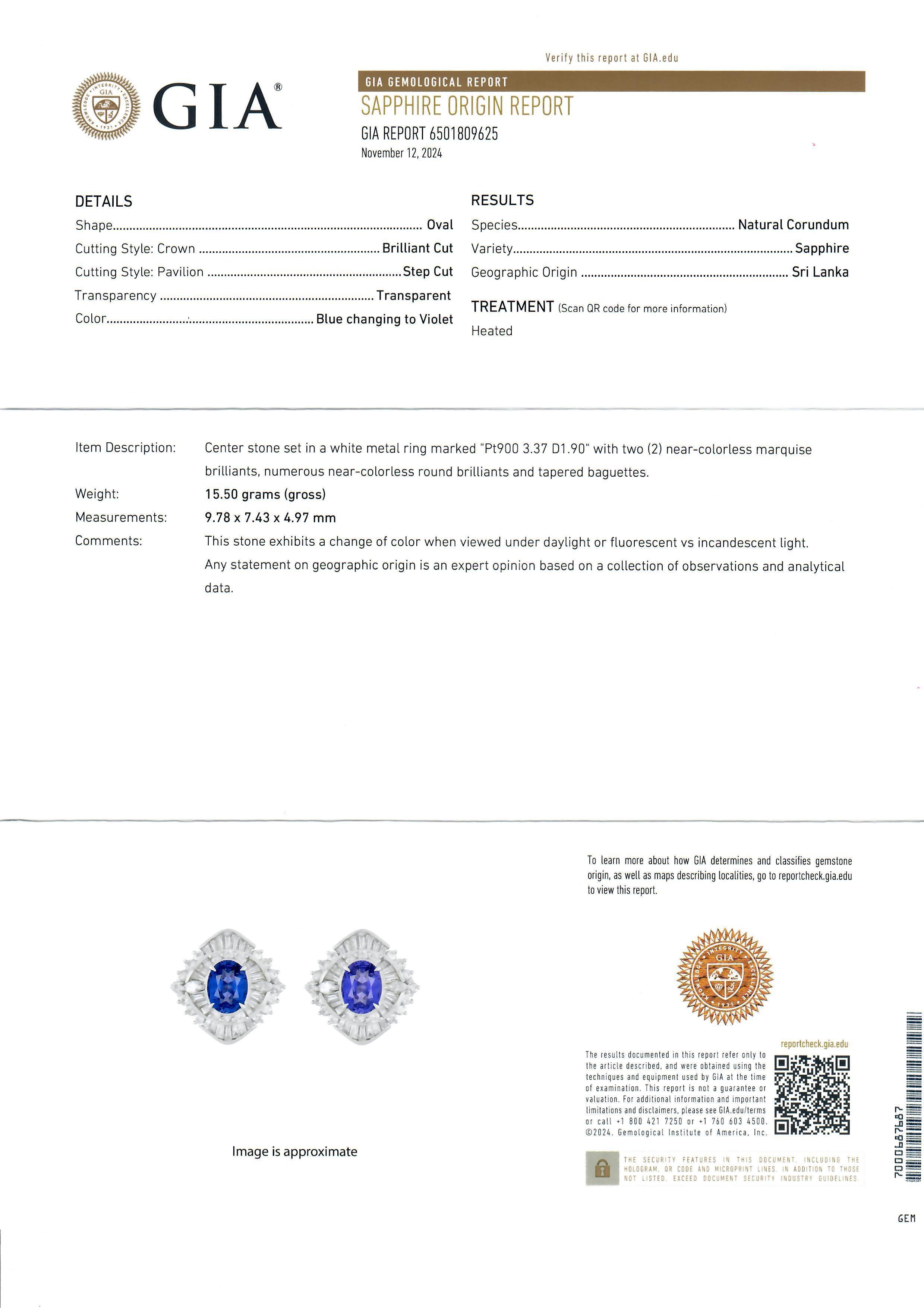 --Stein(e):--
(1) Natürlicher echter Saphir - Ovaler Brillantschliff - Zinkenbesatz - sehr schöner starker Farbwechsel - blaue bis violette Farbe - 3,37ct (genau)
** Vollständige Informationen siehe unten unter 
