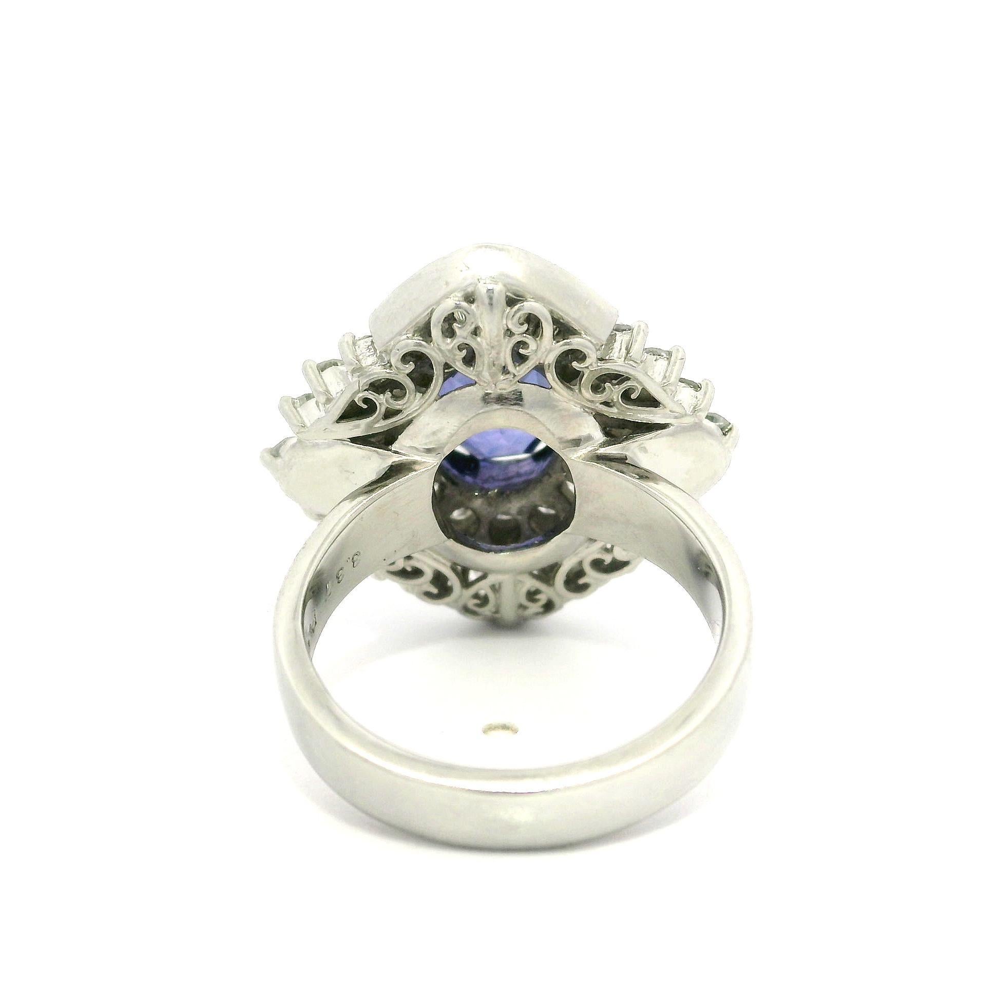 Platin GIA 5,27ct Farbwechsel Ceylon Saphir Diamant Platter Ballerina Ring (Brillantschliff) im Angebot