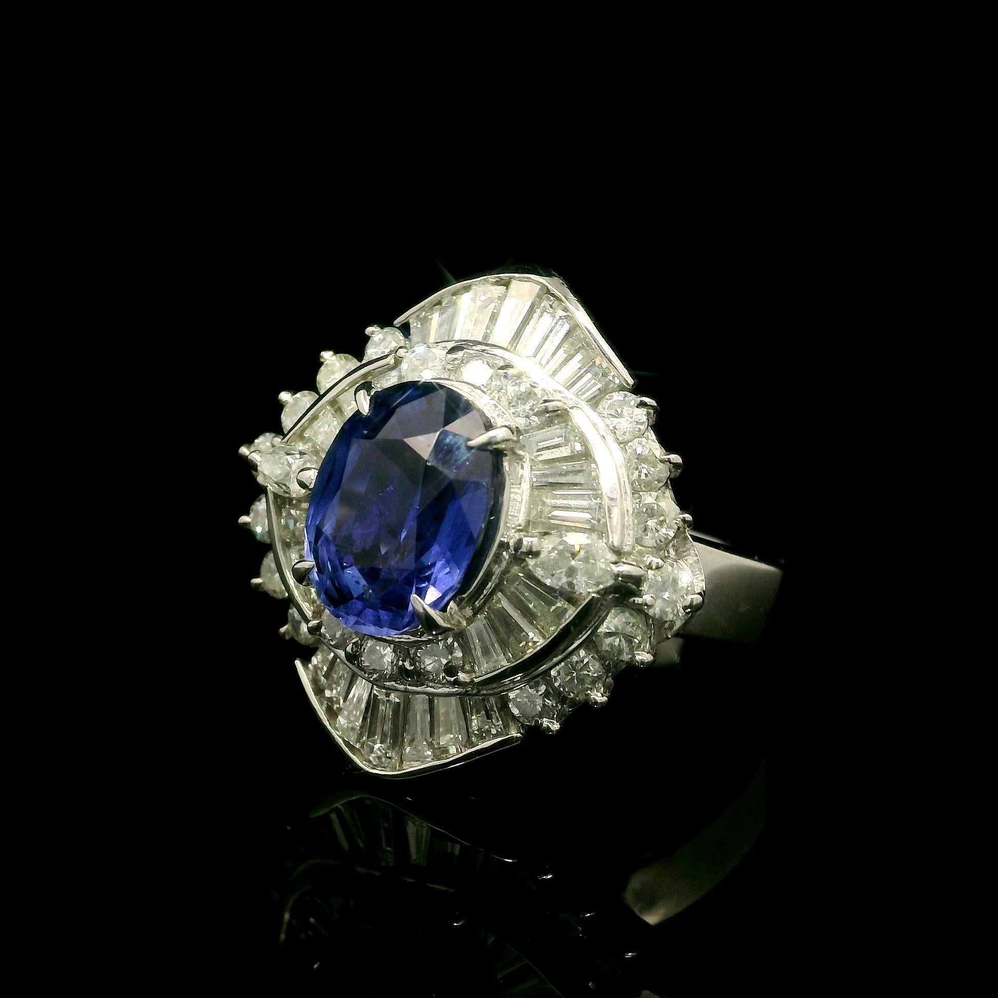 Platin GIA 5,27ct Farbwechsel Ceylon Saphir Diamant Platter Ballerina Ring Damen im Angebot