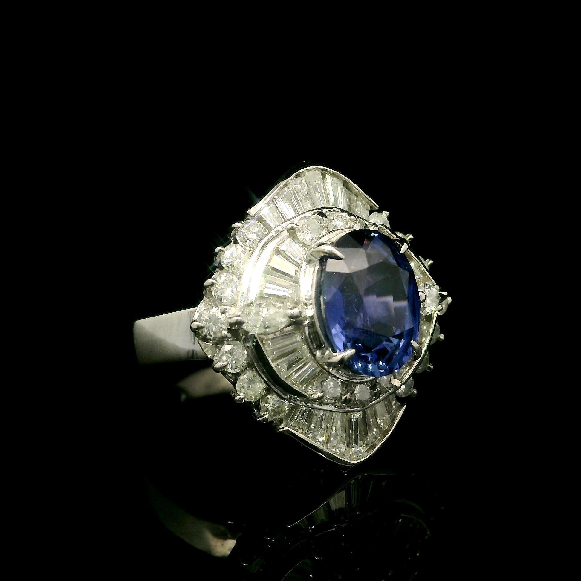 Platin GIA 5,27ct Farbwechsel Ceylon Saphir Diamant Platter Ballerina Ring im Angebot 1