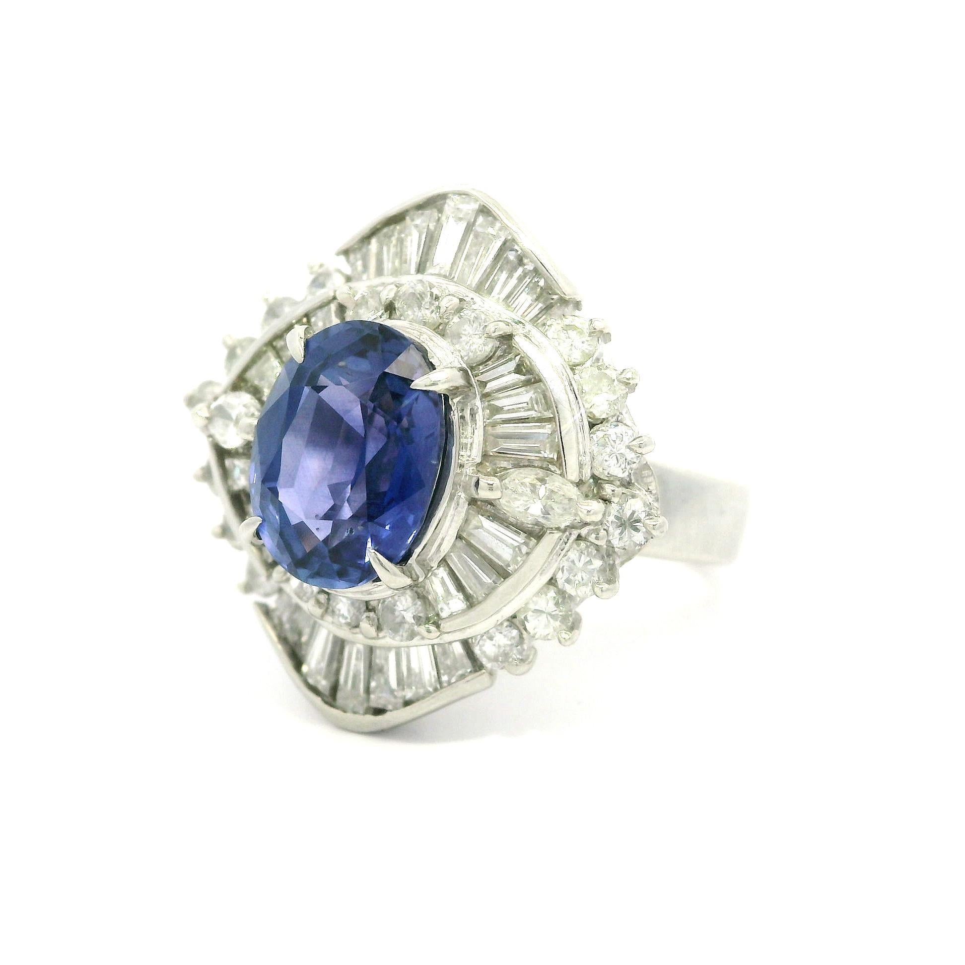Platin GIA 5,27ct Farbwechsel Ceylon Saphir Diamant Platter Ballerina Ring im Angebot 4