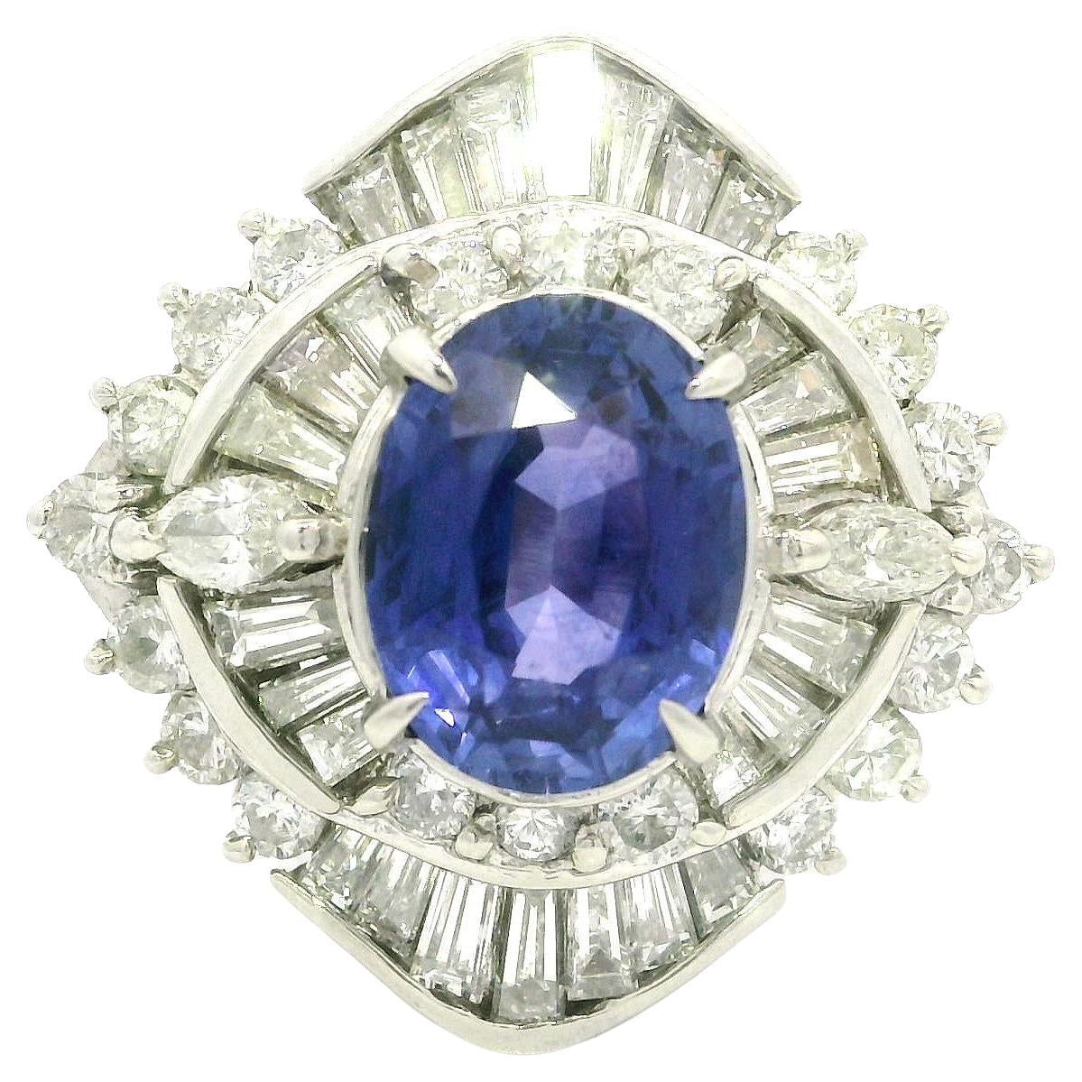 Platin GIA 5,27ct Farbwechsel Ceylon Saphir Diamant Platter Ballerina Ring im Angebot