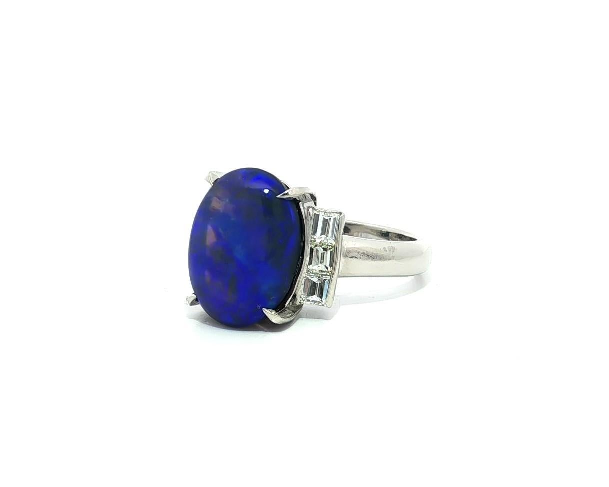 Platin GIA 5,48ctw Bright Blue Black Opal w / Baguette Diamant Schultern Ring im Angebot 3