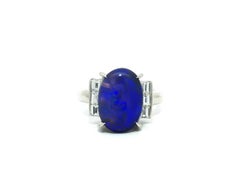 Platin GIA 5,48ctw Bright Blue Black Opal w / Baguette Diamant Schultern Ring
