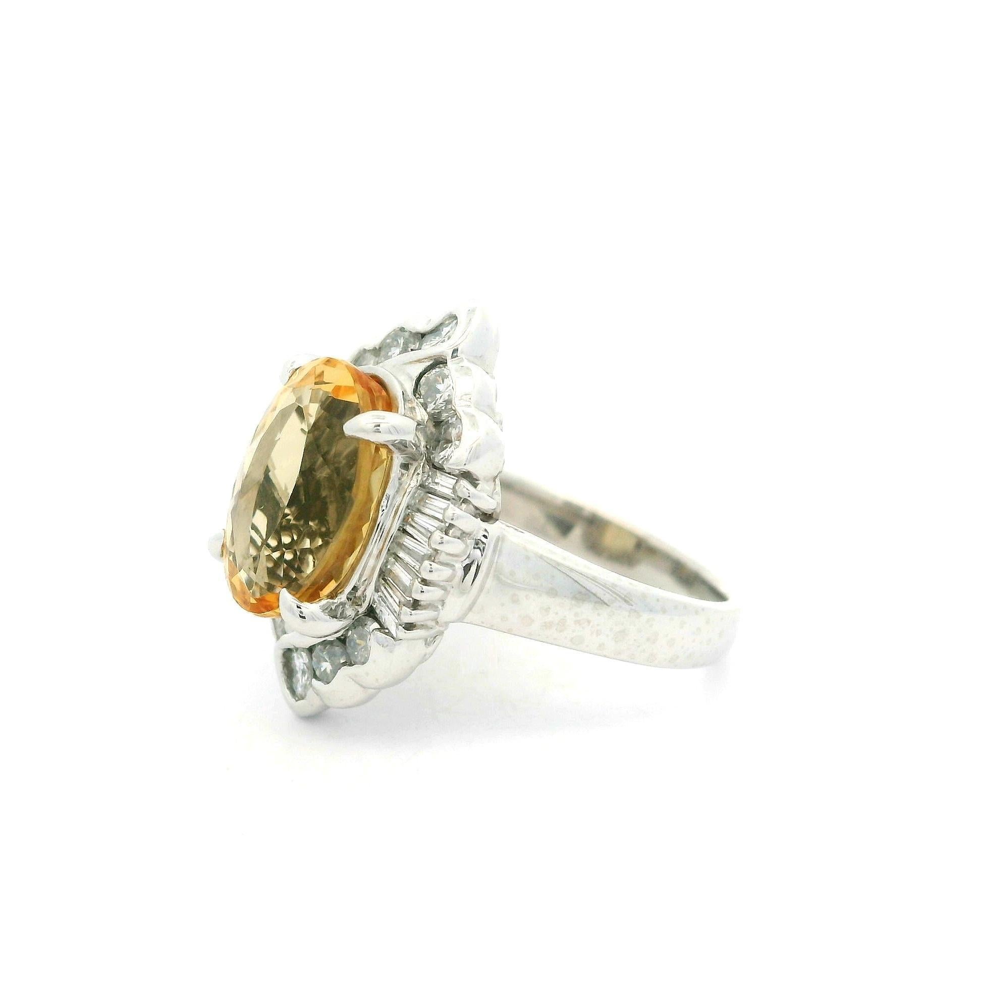 Platinum GIA 5.51ctw Oval Orangy Yellow Imperial Topaz & Diamond Ring For Sale 8
