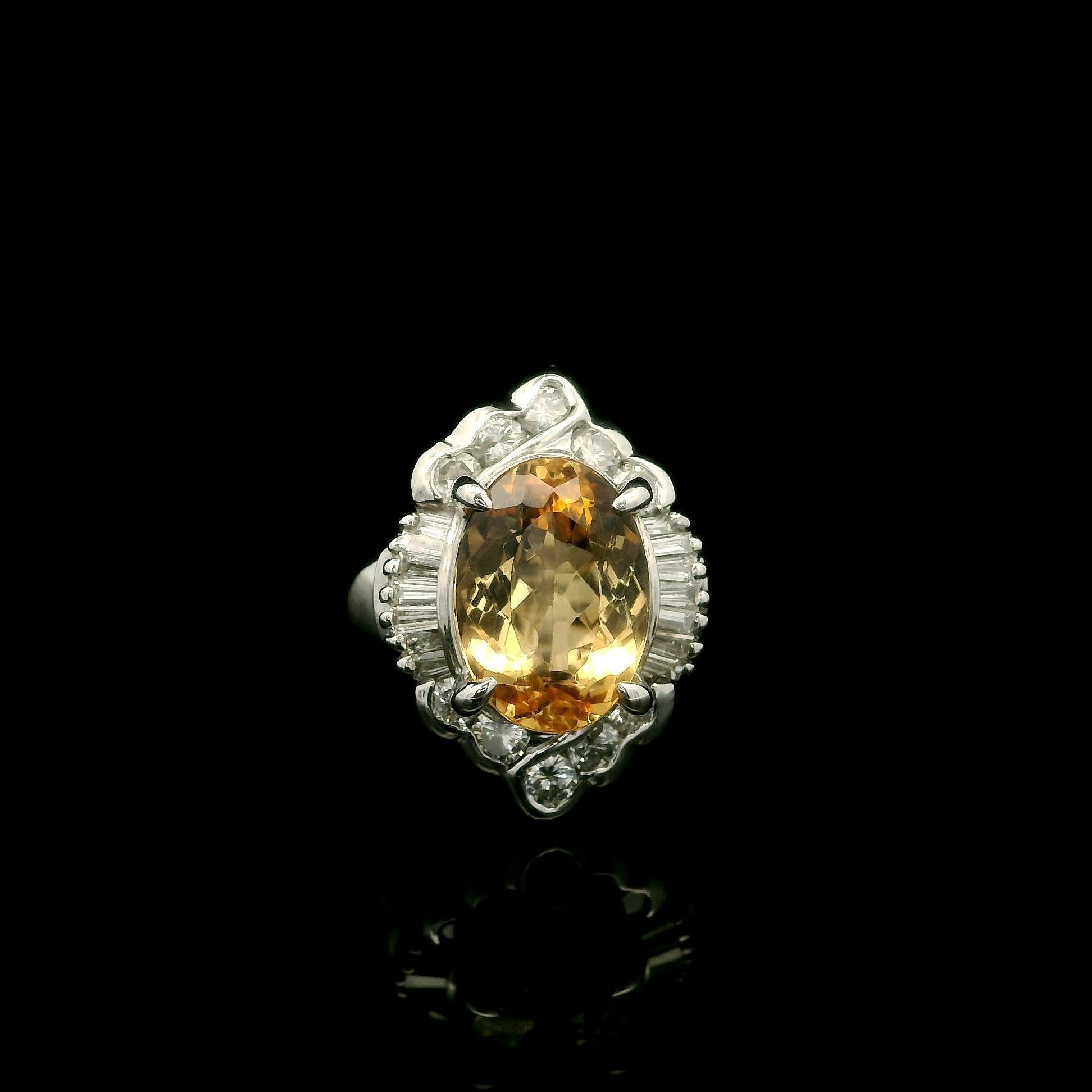 Women's Platinum GIA 5.51ctw Oval Orangy Yellow Imperial Topaz & Diamond Ring For Sale