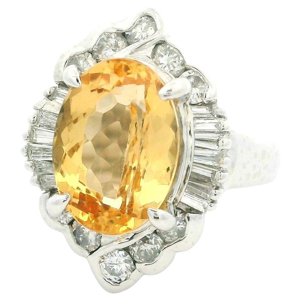 Platinum GIA 5.51ctw Oval Orangy Yellow Imperial Topaz & Diamond Ring