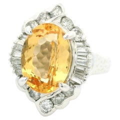 Bague en platine GIA 5,51 ctw, topaze impériale jaune orangé ovale et diamants