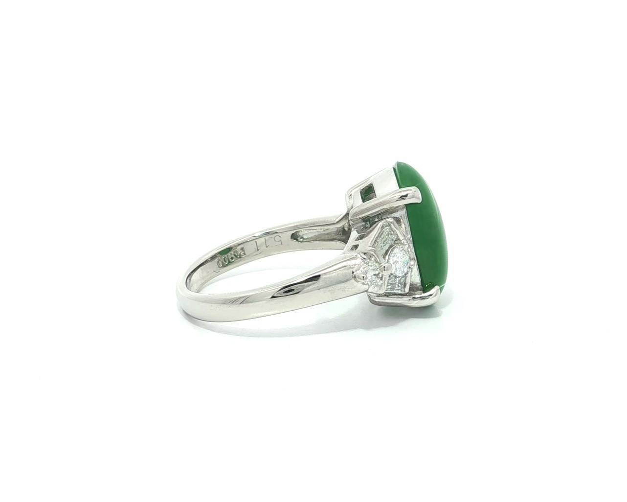 Platin GIA 5,57ct hohe Qualität Rich Green Burma A Jade w / Diamant-Akzente Ring im Angebot 5
