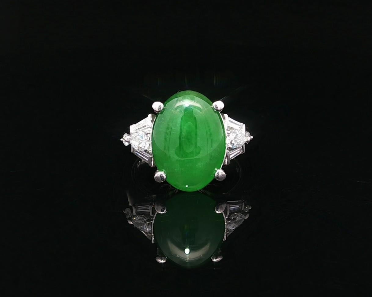 Platin GIA 5,57ct hohe Qualität Rich Green Burma A Jade w / Diamant-Akzente Ring im Angebot 6