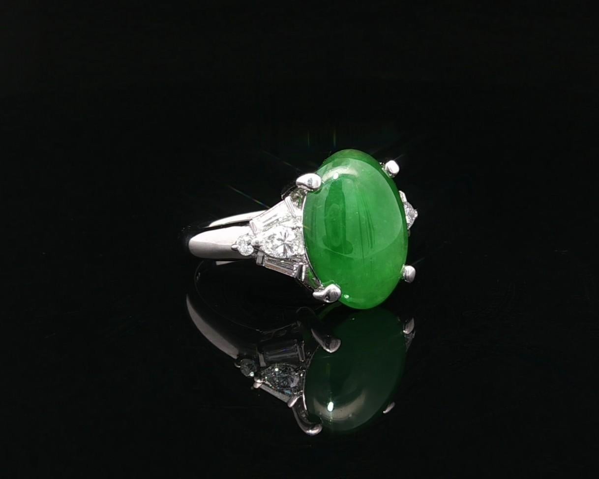 Platin GIA 5,57ct hohe Qualität Rich Green Burma A Jade w / Diamant-Akzente Ring im Angebot 7