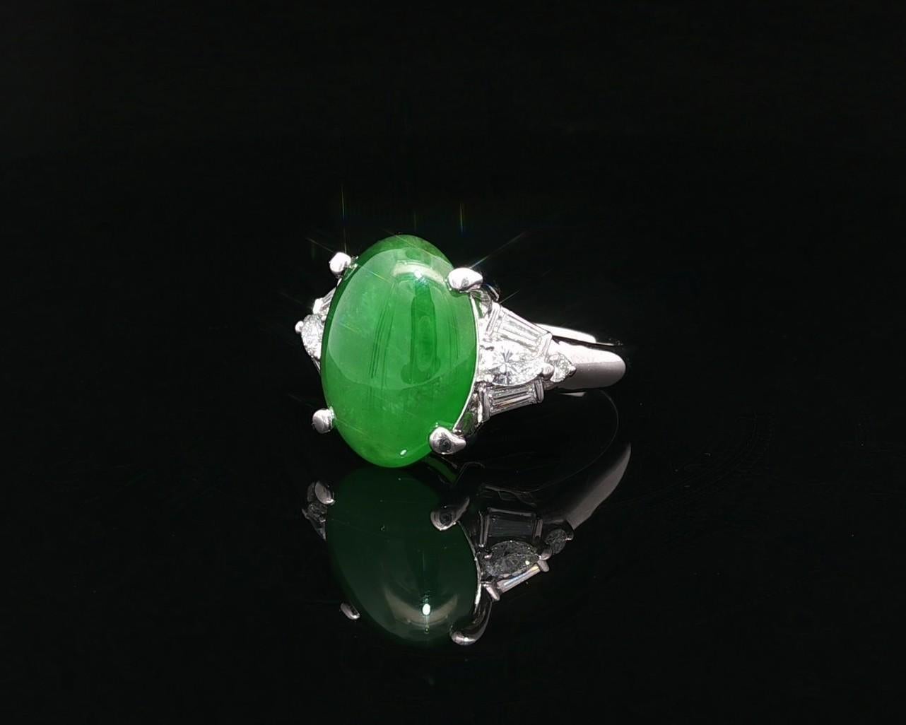 Platin GIA 5,57ct hohe Qualität Rich Green Burma A Jade w / Diamant-Akzente Ring im Angebot 8